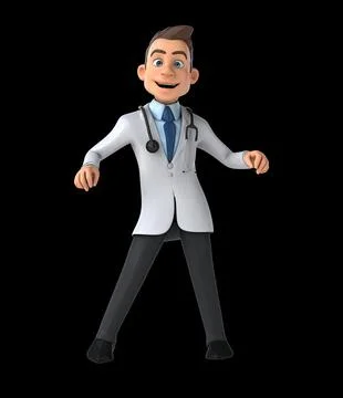 Fun 3D cartoon doctor doing a fit dance Stock Illustration