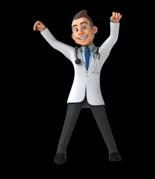 Fun 3D cartoon doctor doing a fit dance Illustrazione stock