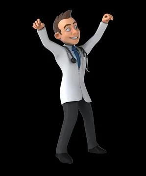 Fun 3D cartoon doctor doing a fit dance Illustrazione stock