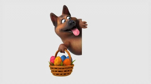 Fun 3D cartoon dog with easter eggs (on alpha) Stock Footage 305975701