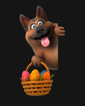 Fun 3D cartoon dog with easter eggs (on alpha) Stock Illustration