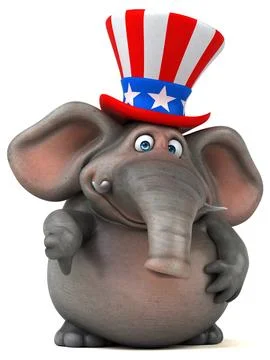 Fun 3D cartoon elephant with an uncle sam hat Stock Illustration