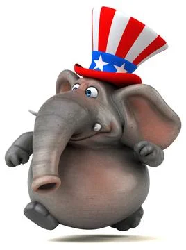 Fun 3D cartoon elephant with an uncle sam hat Stock Illustration