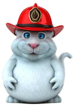 Fun 3D cartoon fireman cat illustration Stock Illustration