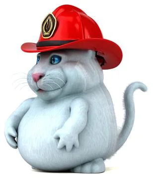Fun 3D cartoon fireman cat illustration Stock Illustration