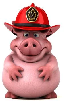 Fun 3D cartoon fireman pig illustration Stock Illustration