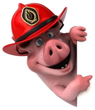 Fun 3D cartoon fireman pig illustration Stock Illustration