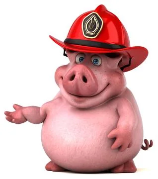 Fun 3D cartoon fireman pig illustration Stock Illustration