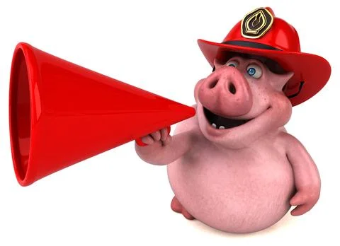 Fun 3D cartoon fireman pig illustration Stock Illustration