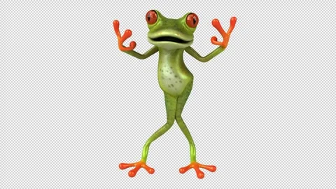 Fun 3D cartoon frog (with alpha channel) Stock Footage 327120357