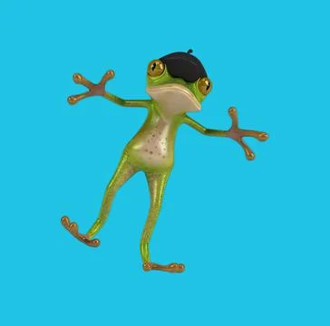 Fun 3D cartoon frog dancing Stock Illustration
