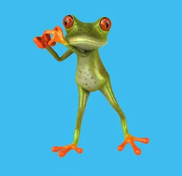 Fun 3D cartoon frog dancing Stock Illustration