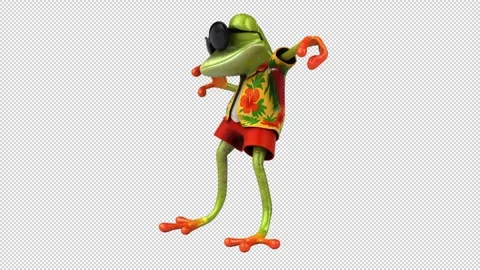 Fun 3D cartoon frog doing a fit dance (with alpha channel) Stock Footage 345566415