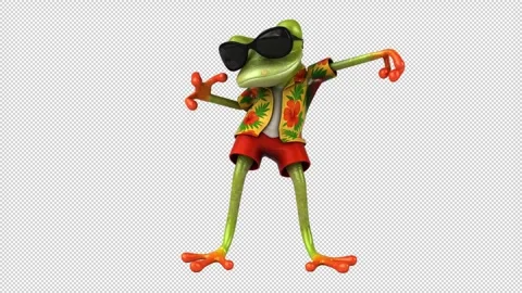 Fun 3D cartoon frog doing a fit dance (with alpha channel) Stock Footage 345566431