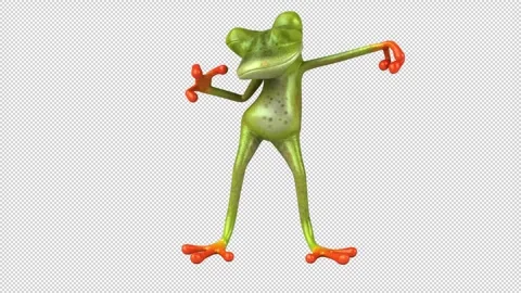Fun 3D cartoon frog doing a fit dance (with alpha channel) Stock Footage 345566447
