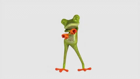 Fun 3D cartoon frog doing a fit dance (with alpha channel) Stock Footage 345566470