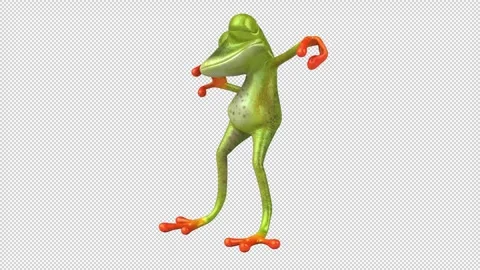 Fun 3D cartoon frog doing a fit dance (with alpha channel) Stock Footage 345566476