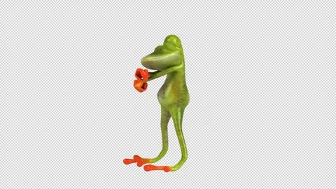 Fun 3D cartoon frog doing a fit dance (with alpha channel) Stock Footage 345566497
