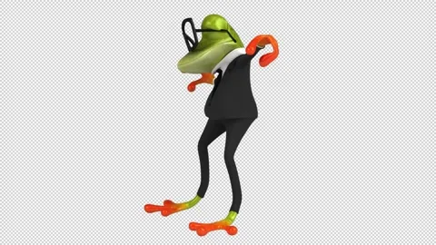 Fun 3D cartoon frog doing a fit dance (with alpha channel) Stock Footage 345566663