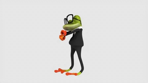 Fun 3D cartoon frog doing a fit dance (with alpha channel) Stock Footage 345566669