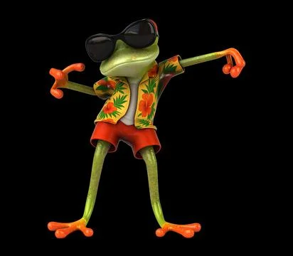 Fun 3D cartoon frog doing a fit dance Illustrazione stock