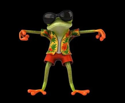 Fun 3D cartoon frog doing a fit dance Illustrazione stock