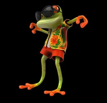 Fun 3D cartoon frog doing a fit dance Stock Illustration
