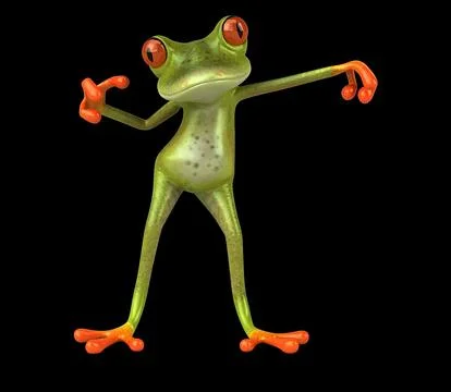 Fun 3D cartoon frog doing a fit dance Stock Illustration