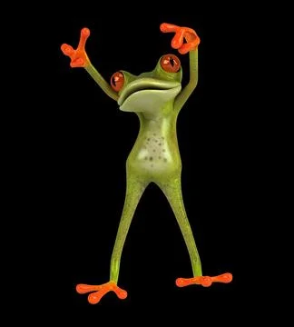 Fun 3D cartoon frog doing a fit dance Stock Illustration