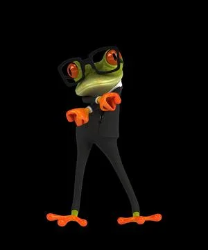 Fun 3D cartoon frog doing a fit dance Illustrazione stock