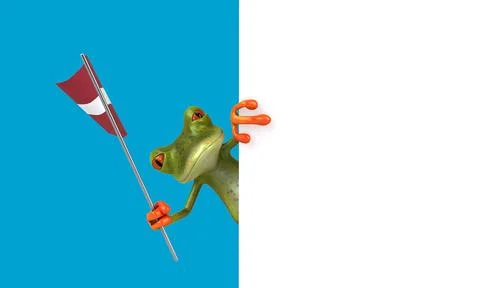 Fun 3D cartoon frog with a flag from latvia, alpha channel included Illustrazione stock