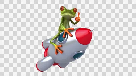 Fun 3D cartoon frog on a rocket(with alpha channel) Stock Footage 345566582