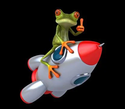 Fun 3D cartoon frog on a rocket Stock Illustration