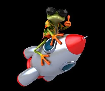 Fun 3D cartoon frog on a rocket Stock Illustration