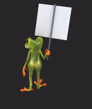 Fun 3D cartoon frog with a sign (with alpha channel) Stock Illustration