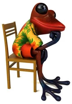 Fun 3D cartoon frog thinking illustration Stock Illustration