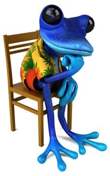 Fun 3D cartoon frog thinking illustration Stock Illustration