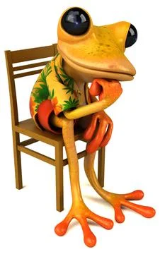 Fun 3D cartoon frog thinking illustration Stock Illustration