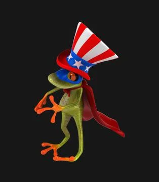 Fun 3D cartoon frog with an uncle sam hat(with alpha channel included) Illustrazione stock