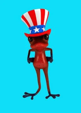Fun 3D cartoon frog with an uncle sam hat(with alpha channel included) Stock Illustration