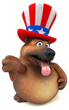 Fun 3D cartoon german shepherd dog with an uncle sam hat Ilustración de archivo