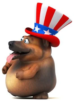 Fun 3D cartoon german shepherd dog with an uncle sam hat Ilustración de archivo
