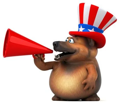 Fun 3D cartoon german shepherd dog with an uncle sam hat Ilustración de archivo