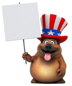 Fun 3D cartoon german shepherd dog with an uncle sam hat Ilustración de archivo