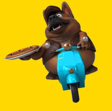 Fun 3D cartoon german shepherd dog on a scooter (with alpha channel) Stock Illustration