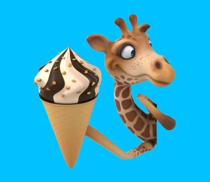 Fun 3D cartoon giraffe with an ice cream (with alpha channel included) Stock Illustration