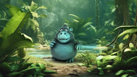 Fun 3D cartoon gorilla in the jungle dancing Stock Footage 244475955