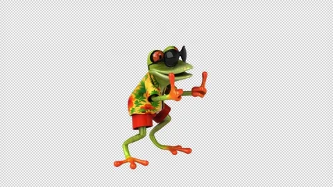 Fun 3d cartoon green frog (with alpha channel) Stock Footage 312200037