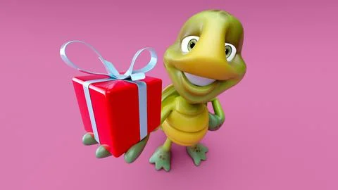 Fun 3D cartoon green turtle Stock Illustration