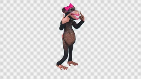 Fun 3D cartoon happy monkey (with alpha channel) Stock Footage 323064265